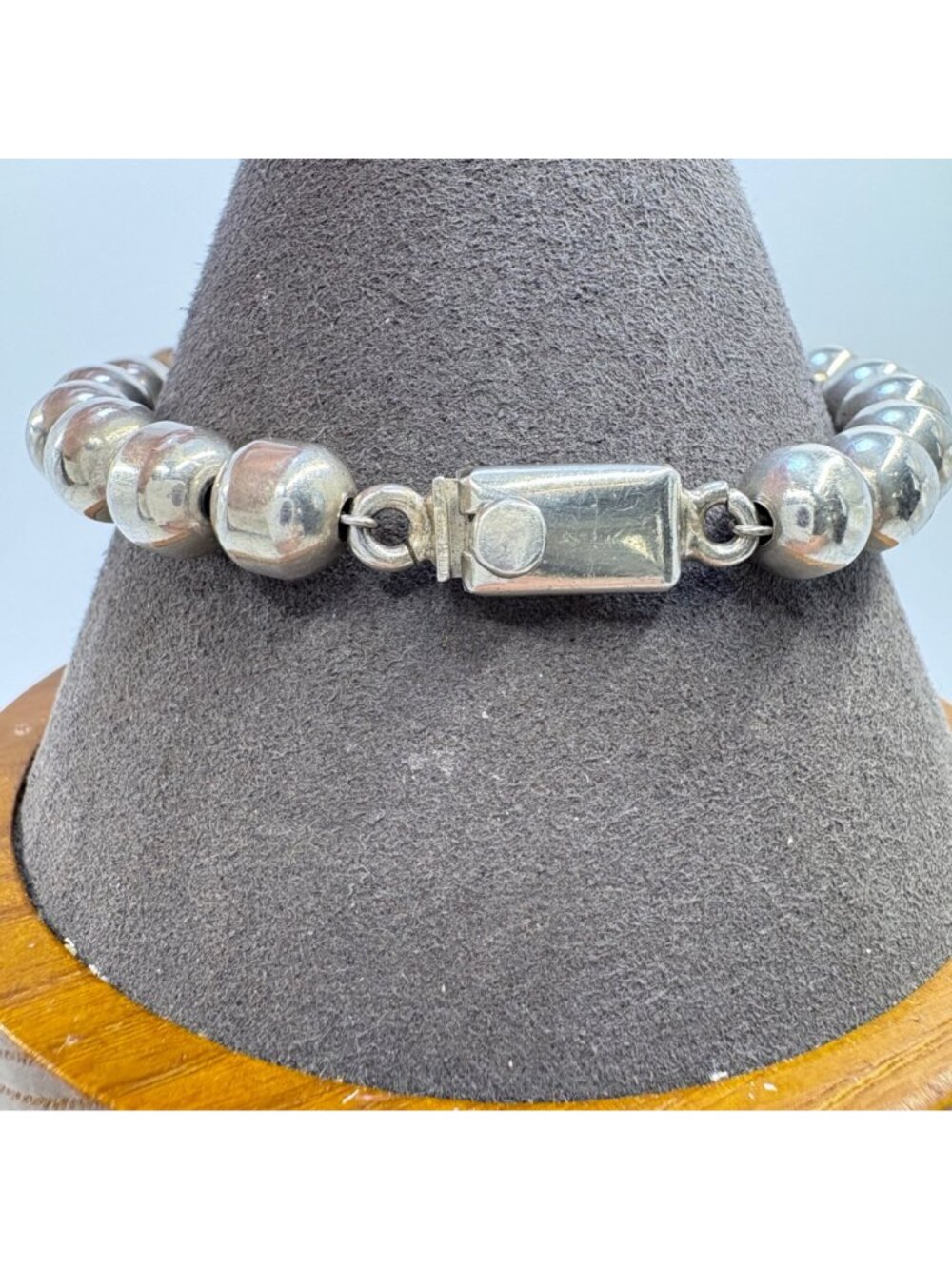 Round Beaded Design Link Bracelet Sterling Silver 925 Size 7.5" Length - Picture 4 of 8